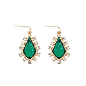 Emerald Green Rhinestone Crystal Gold Statement Hook Dangle Earrings